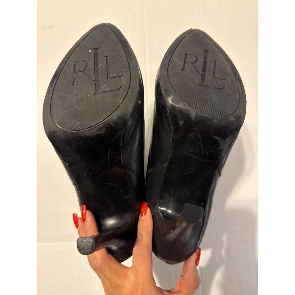 Lauren Ralph Lauren Leola Black Leather Ankle boots Fold-over cuff Size 10B - Picture 3 of 11
